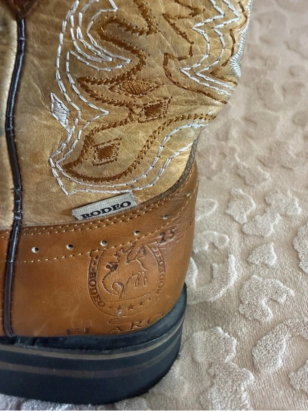 Rodeo Men's Size 9 Western Cowboy Boots Tan Leather Wide Square Toe Work Boot